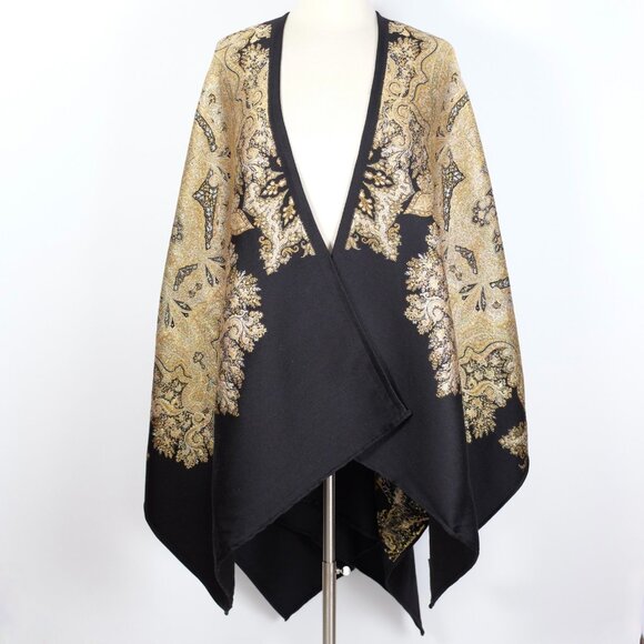 ETRO cape poncho jacket black gold wool metallic paisley pattern - Picture 1 of 13